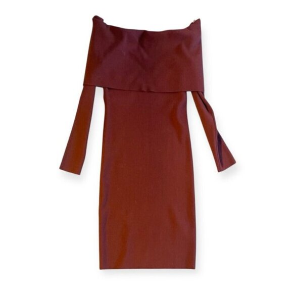 Aritzia WILFRED WOOL Knit Off Shoulder Sweater Dress stretch Burt Red XS Italy - Picture 2 of 8